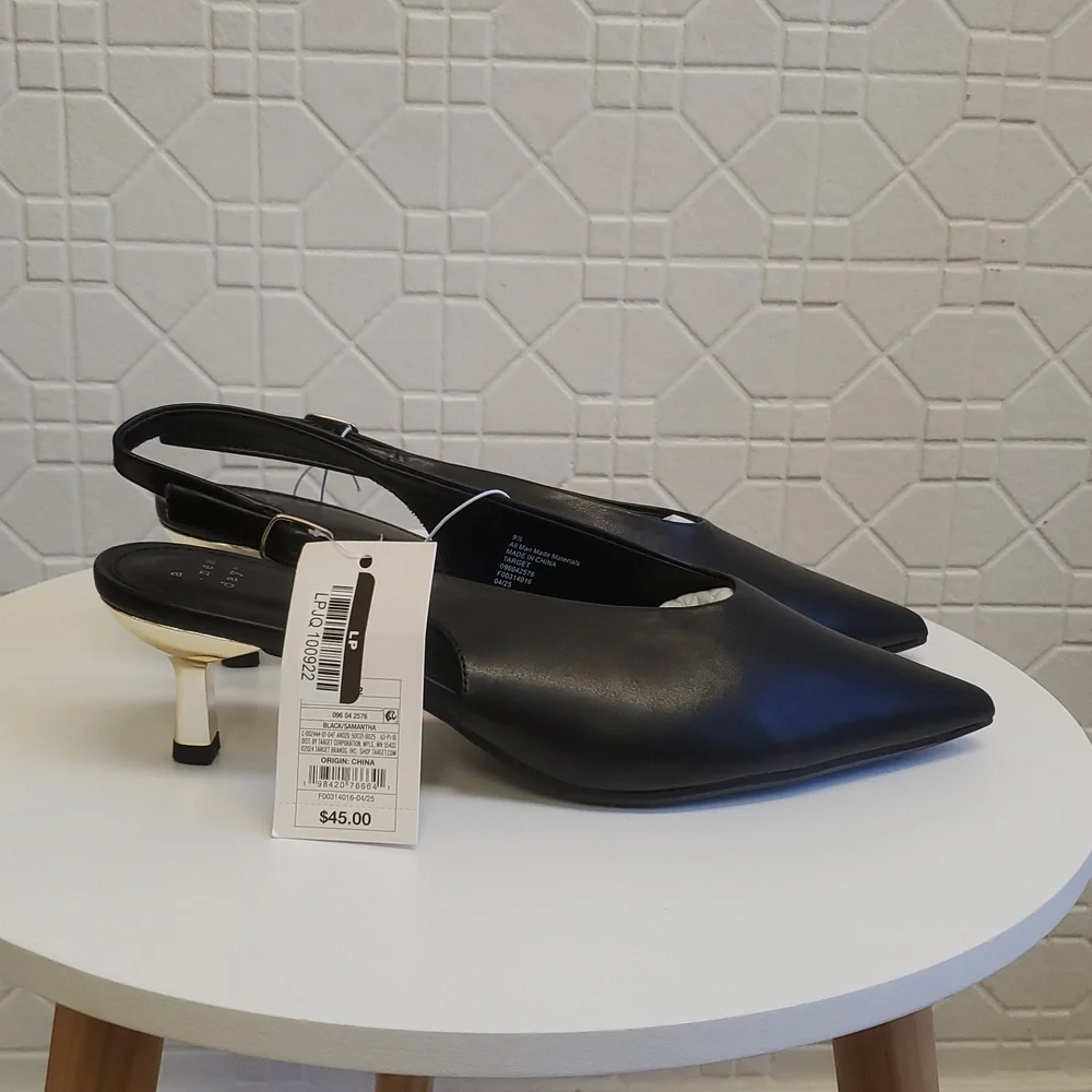 A New Day Black Slingback Pointed Kitten Heel Pumps with Gold Accent Heel 9.5 - Picture 3 of 9